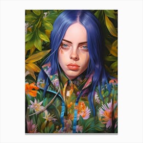 Billie Eilish Kitsch Green Leaf Portrait 3 Canvas Print
