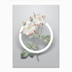 Vintage White Damask Rose Minimalist Botanical Geometric Circle on Soft Gray n.0395 Canvas Print