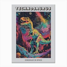 Neon Dinosaur Space Illustration 1 Poster Canvas Print