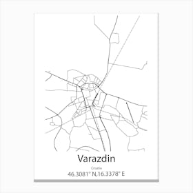 Varazdin,Croatia Minimalist Map Canvas Print