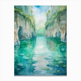 A Minimalist Poster Of Underwater River Formations Canvas Print