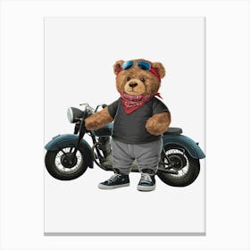 Teddy Bear On Motorcycle Canvas Print