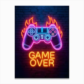 Game Over Neon Sign Gaming Poster Canvas Wall Room Decor Canvas Print