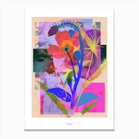 Poppy 3 Neon Flower Collage Poster Canvas Print
