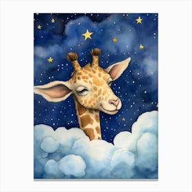Baby Giraffe Sleeping In The Clouds Canvas Print