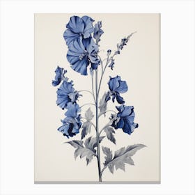 Blue Botanical Delphinium 1 Canvas Print