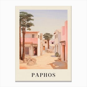 Paphos Cyprus 4 Vintage Pink Travel Illustration Poster Canvas Print