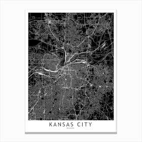 Kansas City Black And White Map Canvas Print