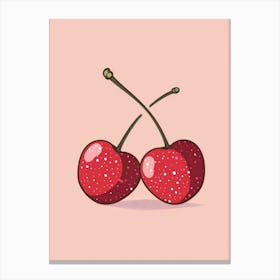 Two Cherries On A Pink Background 1 Canvas Print