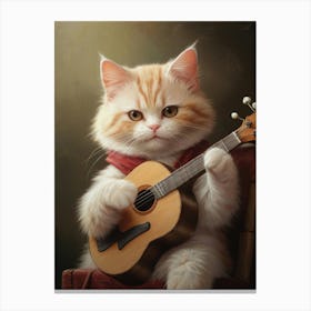 Vintage Cat Playing Guitar Canvas Print