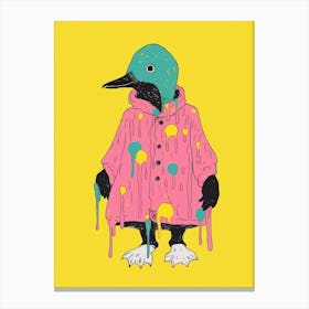 Duckling In A Pink Rain Coat Illustration Canvas Print