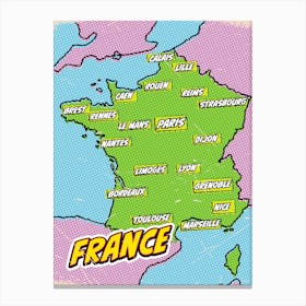 Pop Art Map Of France Canvas Print