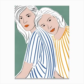 Two Women In Striped Shirts Canvas Print