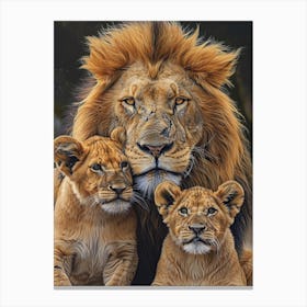 Barbary Lion Family Bonding Acrylic Painting 4 Canvas Print