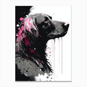 Flat-coated Retriever Watercolor Portrait Blac Dripping Ink Flatty Canvas Print