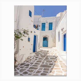 Blue And White Houses In Paros Canvas Print