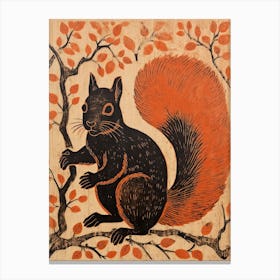Squirrel, Woodblock Animal Drawing 4 Canvas Print