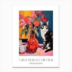 Cats & Flowers Collection Bleeding Heart Flower Vase And A Cat, A Painting In The Style Of Matisse 3 Canvas Print