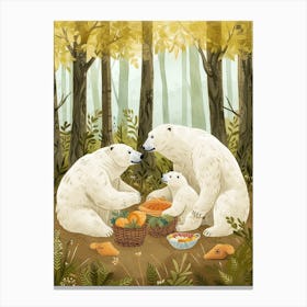 Polar Bear Family Picnicking In The Woods Storybook Illustration 2 Canvas Print