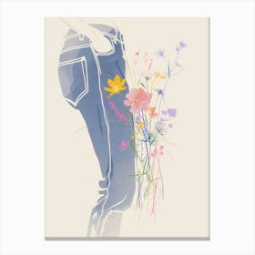 Flowers And Blue Jeans Line Art 1 Canvas Print