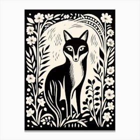 Fox In The Forest Linocut Illustration 25  Canvas Print