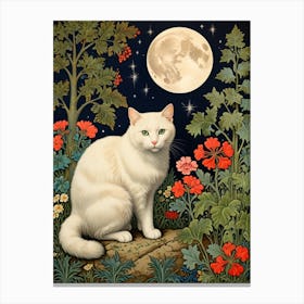 William Morris White Cat In The Moonlight Canvas Print