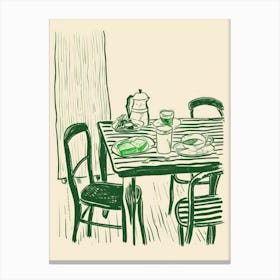 Breakfast In Bondi Beach Green Line Art Illustration Canvas Print