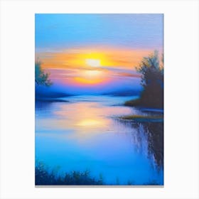 Sunrise Over Pond Waterscape Marble Acrylic Painting 1 Canvas Print
