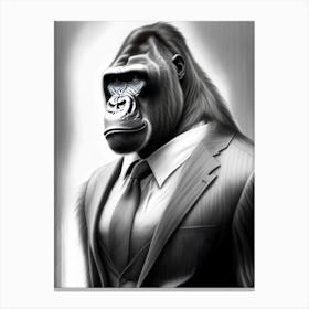 Gorilla In Suit Gorillas Greyscale Sketch 1 Canvas Print