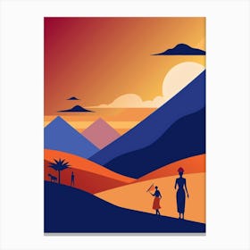 Silhouette Of People In The Desert Canvas Print