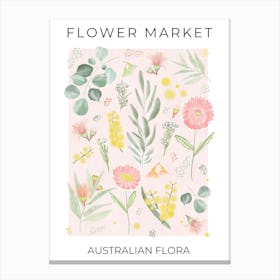 Flower Market Australian Flora Wattle, Gum leaves, Lily Pilly, Straw & Wax Flowers Canvas Print