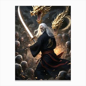 Dragon Samurai Swordsman battle with zombies Canvas Print