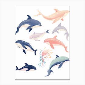 Cute Pastel Orca Whale And Sealife 1 Canvas Print