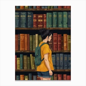 Girl In Front Of Bookshelf Canvas Print