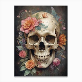 Floral Skull Vintage Painting (5) Canvas Print