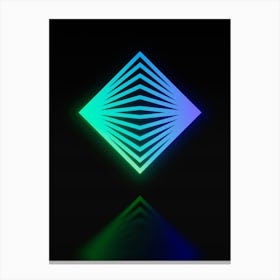 Neon Blue and Green Abstract Geometric Glyph on Black n.0355 Canvas Print
