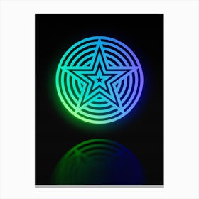 Neon Blue and Green Abstract Geometric Glyph on Black n.0150 Canvas Print