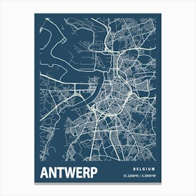 Antwerp Blueprint City Map 1 Canvas Print