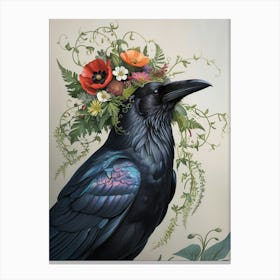 Crow With Flowers 1 Canvas Print