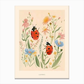 Folksy Floral Animal Drawing Ladybug 2 Poster Canvas Print