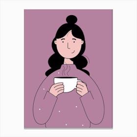 Girl With Cup Of Coffee Canvas Print