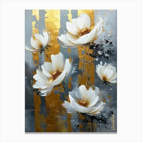 White Flowers With A Touch Of Gold Canvas Print