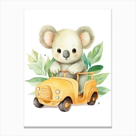 Baby Koala On A Toy Car, Watercolour Nursery 0 Canvas Print
