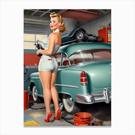 1950's Era Retro Automotive Service Station Pinup- Reimagined 1 Canvas Print