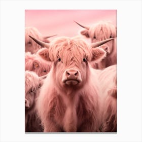 Realistic Photography Of Pink Highland Cow Cattle Canvas Print