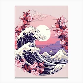 Great Wave With Lavender Flower Drawing In The Style Of Ukiyo E 4 Canvas Print