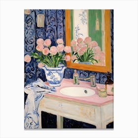Bathroom Vanity Painting With A Forget Me Not Bouquet 1 Canvas Print