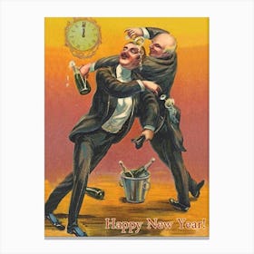 Two Drunk Men Celebrating A New Year, Funny Holiday Poster Canvas Print