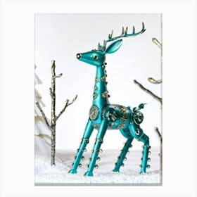 Ceramic And Metal Whimsical Teal Deer Resembling A Firefly Robot Frolics Among Icy Trees Glistenin Canvas Print