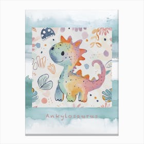 Cute Muted Pastels Ankylosaurus Dinosaur 1 Poster Canvas Print